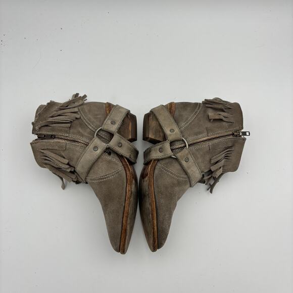 Allsaints Bonnie Fringe Harness Suede Ankle Booties Boots Women's 37 - Picture 5 of 10